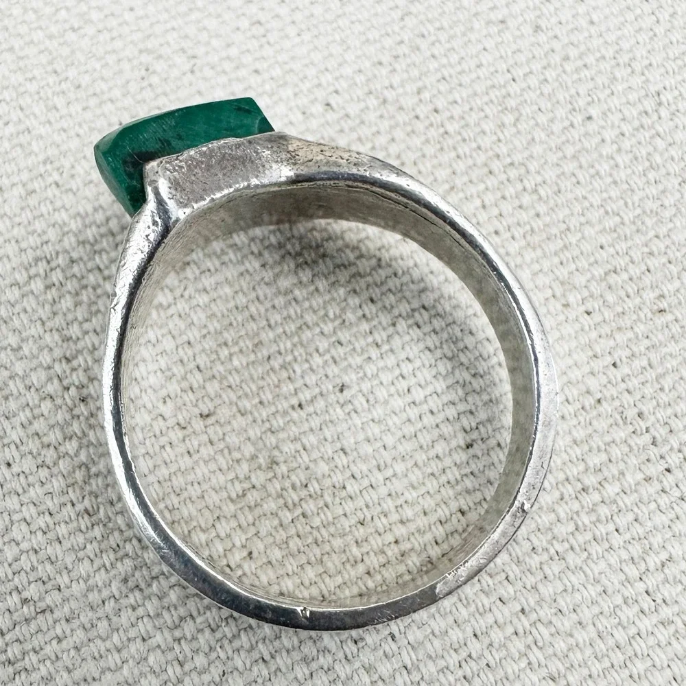 Vintage Malachite Ring Sterling Silver Handmade Green Stone Band Ring‎ Sz 11